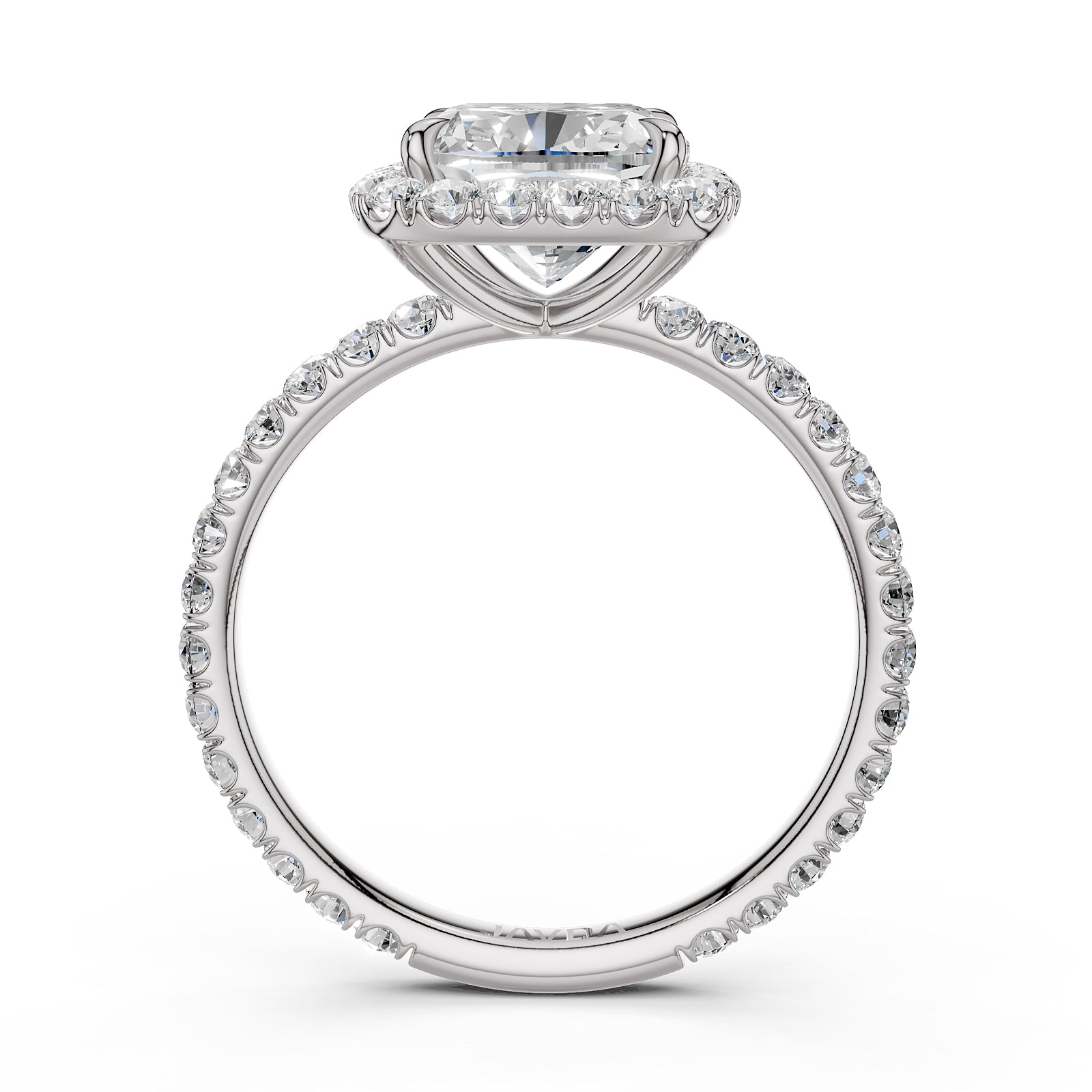 French Pave Set Halo Lab Grown Diamond Engagement Ring 2.59 Ctw.